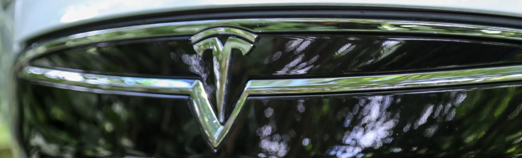 Tesla logo on Model S nosecone
