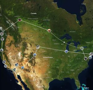 Spud's route map around North America