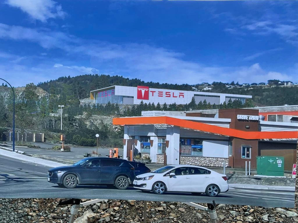 Render of new Tesla sales and service centre in Langford